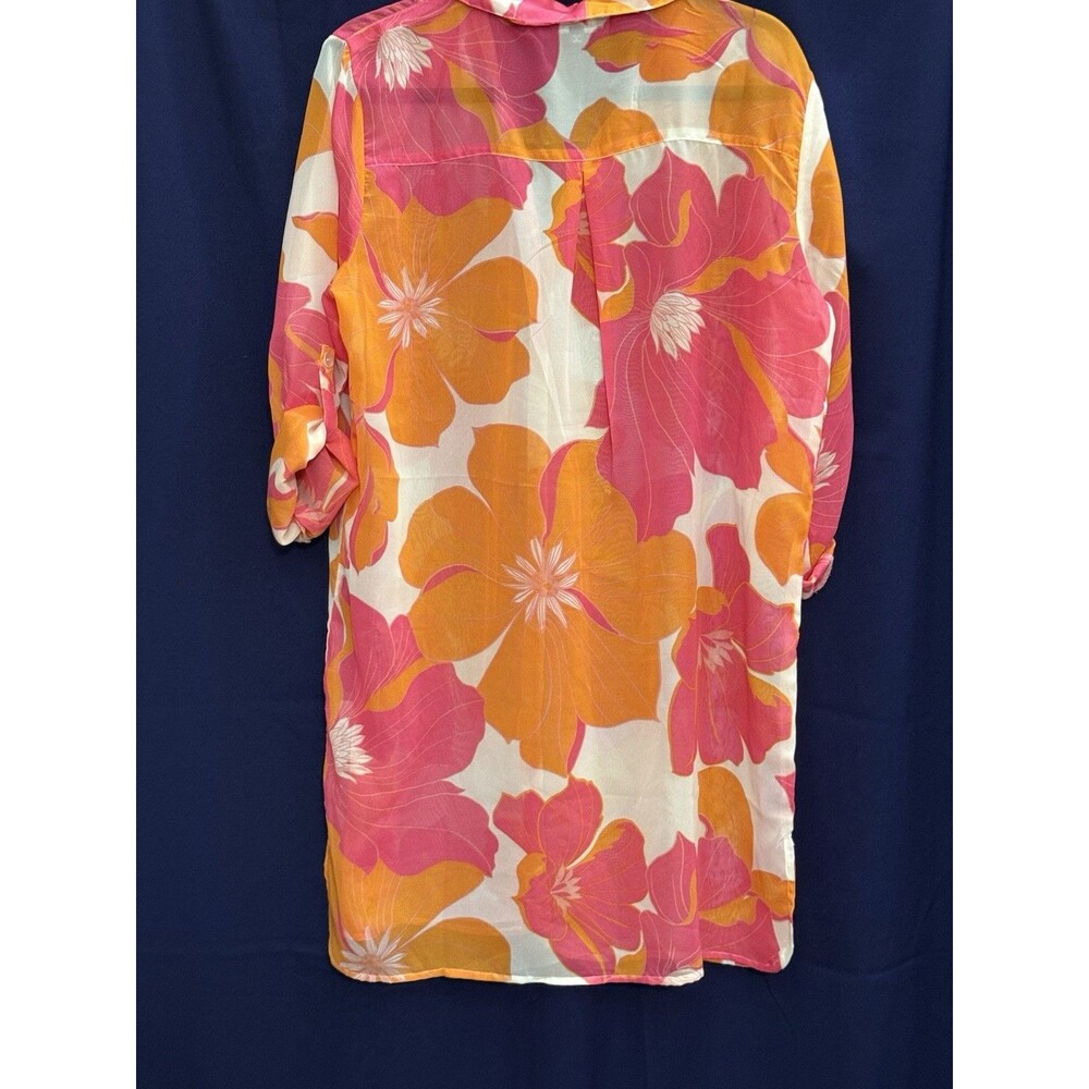 VTG Y2K Mod Tropical Floral Sheer Tunic Cover Up Palm Springs Glam L - Picture 12 of 14